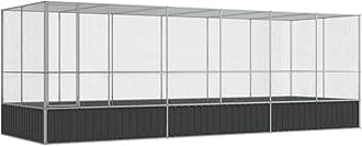 vidaXL Bird Aviary with Extension - 246.1"x81.5"x83.5" Galvanized Steel Cage - Lockable Door - Suitable for Birds, Rabbits, and Small Animals - Outdoor/Indoor Use - Silver Color