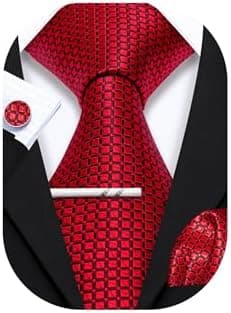 Check Tie Set Men Pocket Square Cufflinks Silk Plaid Business Tie Wedding Fashion