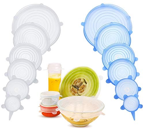 Ouddy Silicone Stretch Lids, 12-Pack Bowl Covers Flexible Lids, Reusable Durable and Expandable Lids to Fit Various Sizes for Bowl Covers, Cups, Canned, Pots and Pans