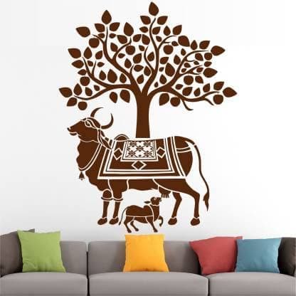 Kayra Decor Wall Stencil | Kamdhenu Cow Design Stencils for Wall Painting Home- Pack of 1, 24 inch x 40 inch - (KDS36107)