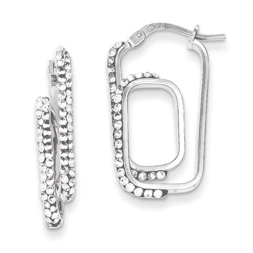 Sterling Silver Stellux Crystal Rectangle Hoop Earrings