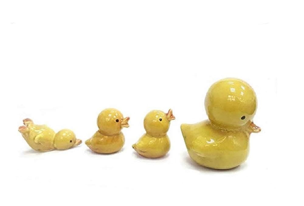 DMtse 4 X Yellow Duck Ornaments Combination Mini Ceramic Crafts Desktop Home Decoration
