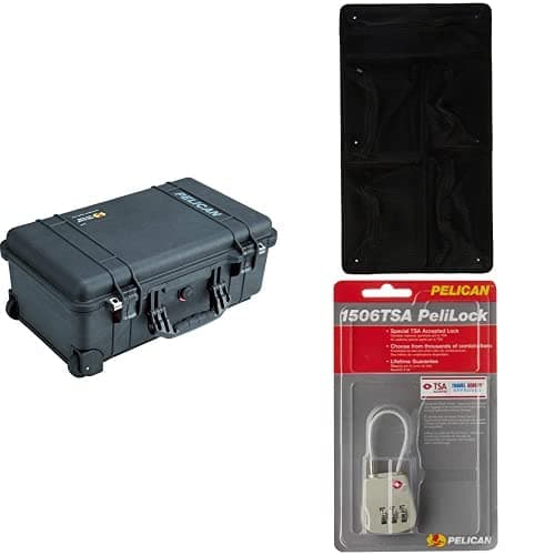 Pelican 1510 Case Bundle - Black with Foam, Lid Organizer & TSA Lock