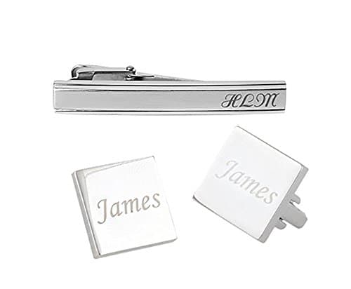 Customize Tie Clip and Cufflinks Set Stainless Steel Personalized Cufflinks Engraved Free for Father's Day