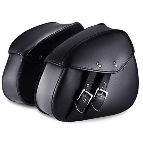 OHMOTOR,2 PCS Synthetic Motorcycle Saddlebags 2-Strap Tool Bags Heavy-Duty Waterproof PVC (M-Metal Buckles)
