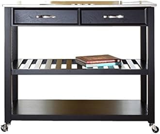 Kitchen Island Cart on Wheels Stainless Steel Top Rolling Storage Table (Black)