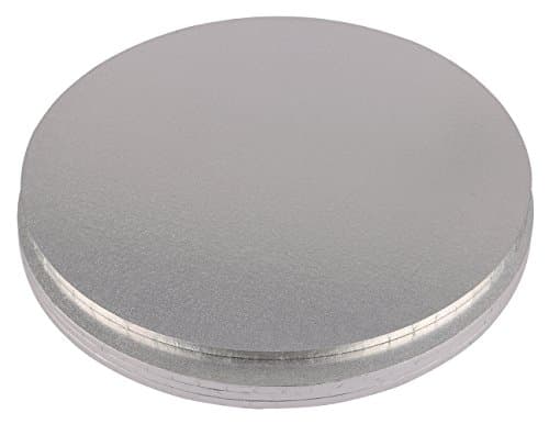 Useekoo 4 Pcs Round Cake Boards Silver Foil Cardboard Pizza Cake Base Disposable Cake Drum Corrugated Paper Board 10 Inches in Diameter
