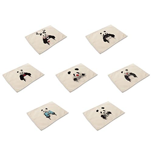 HACASO 7 Pieces Cotton Linen Placemats Cool Panda Pattern Dining Table Mats(2)