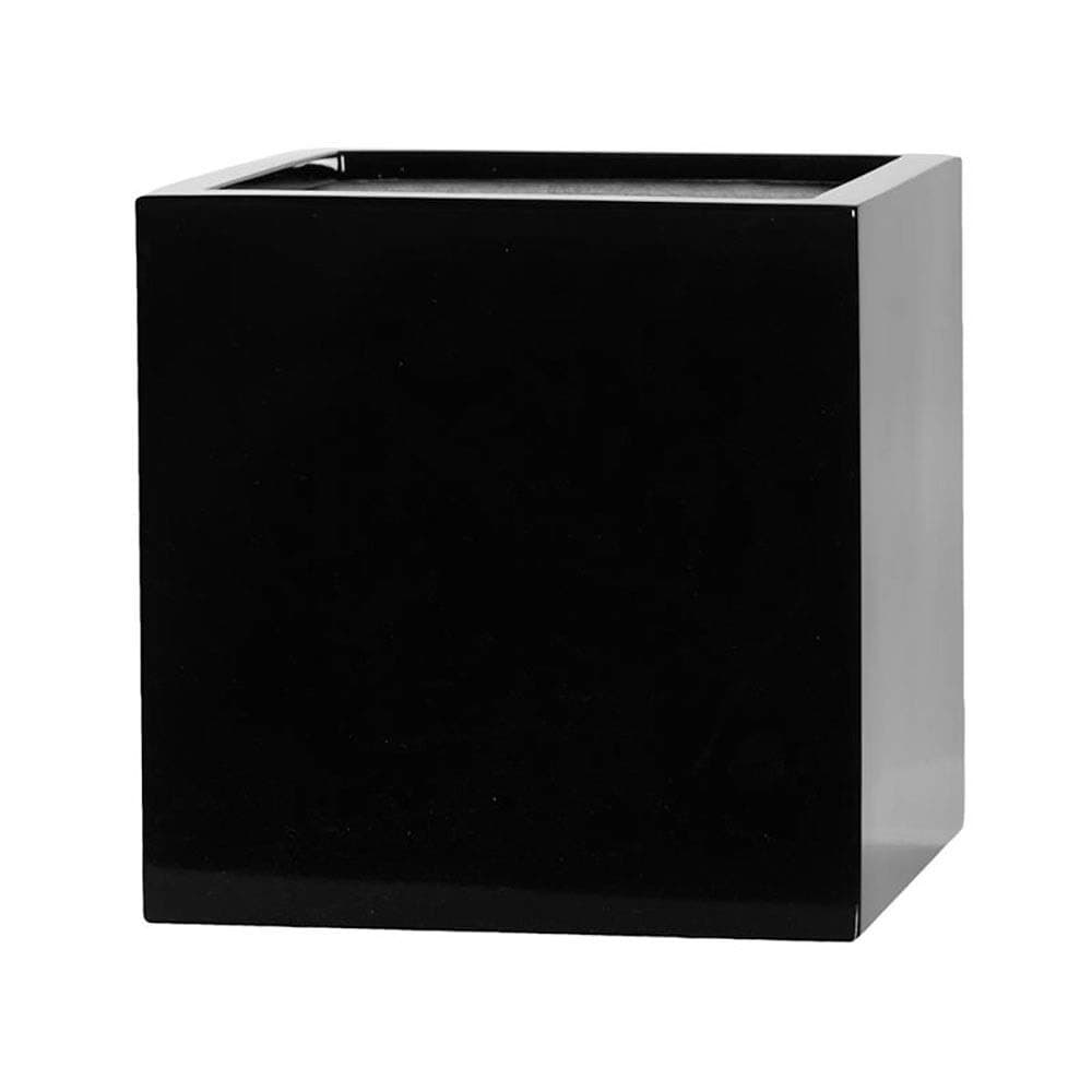Elegant Shiny Black Square Planter Pot – Cube Shaped Indoor Outdoor Flower Pot - 10”H x 10”W x 10”L - by Pottery Pots