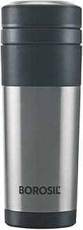 BorosilVacuum Insulated Double Wall Travelmate Mug|Coffee Mug|Tea Mug|Thermos|Flask|PortableOffice|Outdoor|Reusable|Leak Proof, Silver, 350Ml