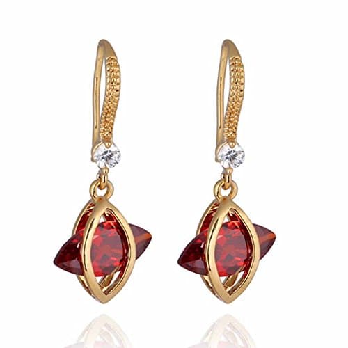 GoodShoop 18K Gold Filled Earring CC New Arrival Smooth Gold Plated Inlay Marquise Shape Red Crystal Dangle Drop Lady Earrings