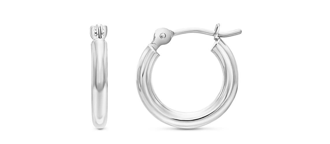 14k White Gold Classic Round Hoop Earrings