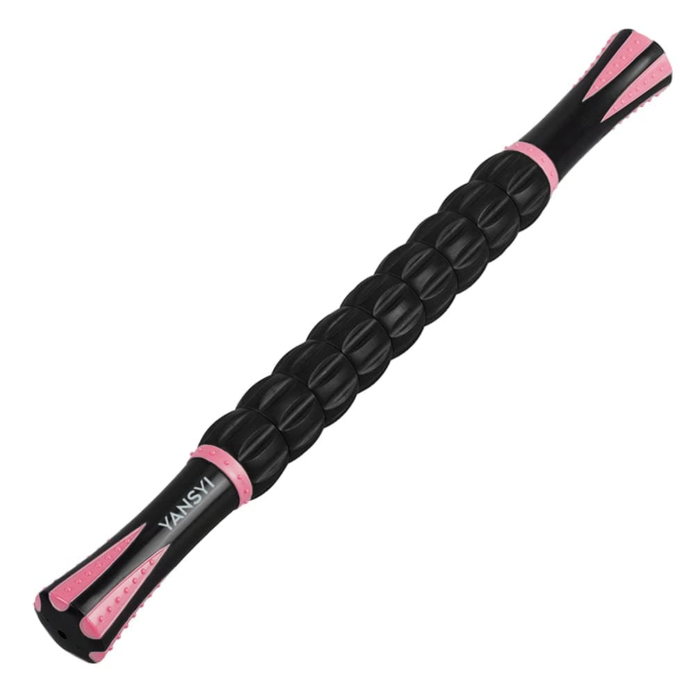 Muscle Roller - Professional Deep Tissue Massage Stick with 9 Rollers for Athletes, Portable Soreness Relief for Back & Leg Pain, Post-Workout Recovery Tool (Pink)