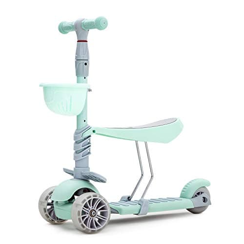 Kamures 2-in-1 | 3 Wheels Kick Scooter with Removable Seat for Kids 5 Adjustable Height Kids Scooter with Extra-Wide PU Flashing Wheels, Best Gift for Boys Girls Age Over 3 Years Old