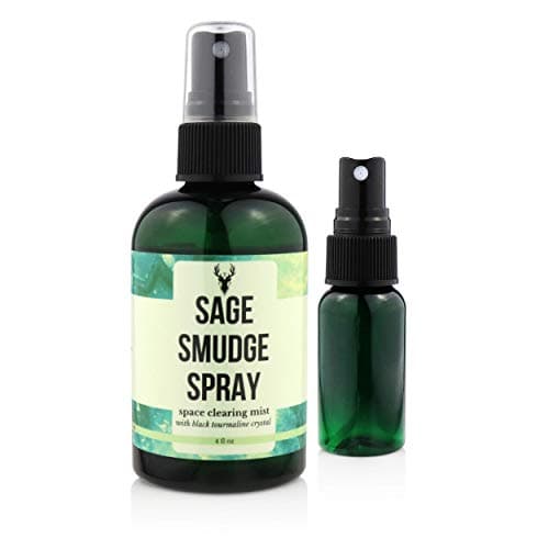 Sage Smudge Spray | Clearing Negative Energy Mist | 4 oz Smokeless Smudging Liquid | Crystal Charged + BONUS Refill Bottle | Incense Ritual Aura, Good Vibes | Proper Ethanol Formula