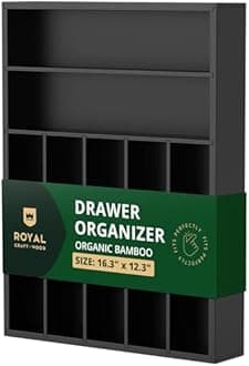 ROYAL CRAFT WOOD Bamboo Kitchen Drawer Organizer - Silverware Organizer/Utensil Holder and Cutlery Tray (Black)