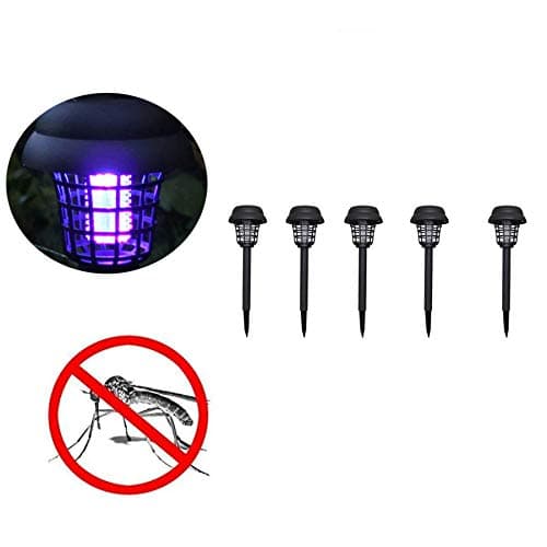 Naiflowers 5PC Solar Powered LED Light Mosquito Zapper Bug Killer Insect Killing Lamp Indoor Outdoor Ground Backyard Garden Patio Lawn Best Stinger Moth Fly Solar Powered Pest Light