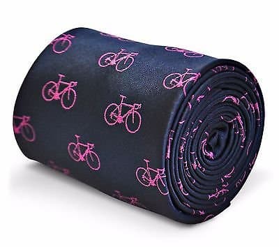 Frederick ThomasNavy Blue Mens Tie with Pink Racing Bike pattern