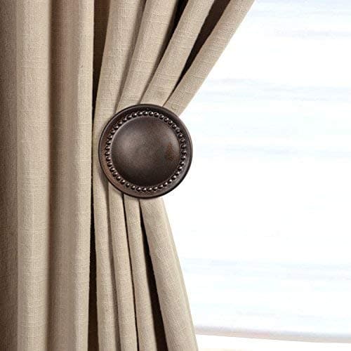 Deco Window Metal Curtain Holdbacks – Wall Mounted Drapery Tiebacks with Decorative Medallion Design, Vintage Curtain Holder Hooks for Living Room & Bedroom Decor, Oil Rubbed Brown Finish, Set of 2