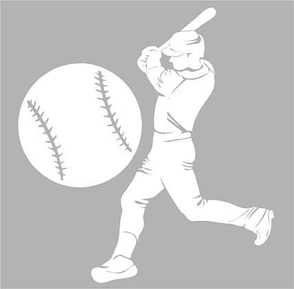 Large Silhouette Vinyl Baseball Wall Decals (Player and Ball) (White)