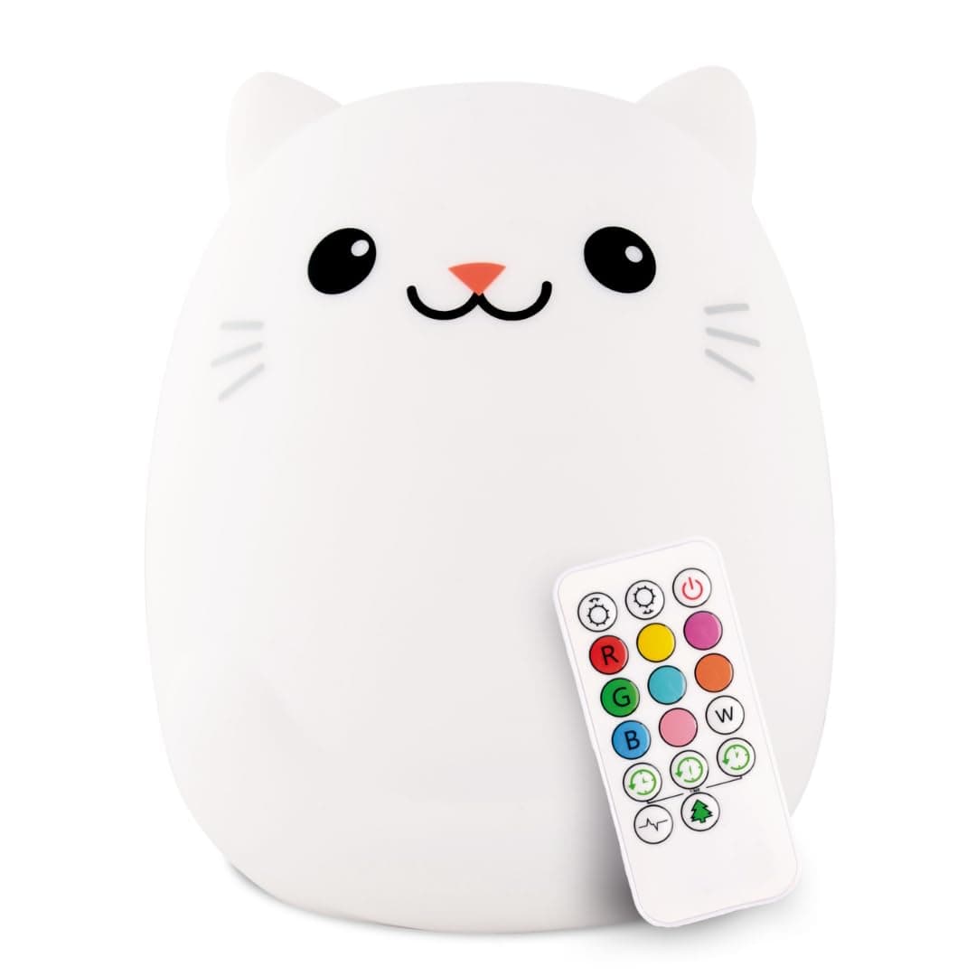 Lumipets LED Cat Battery-Operated/USB-Powered Silicone Night Light for Kids with 9 Tap-to-Activate Colours