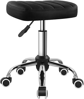 BFTOU Black Minimalist Square Swivel Stool with Wheel Perfect for Work SPA Sh...