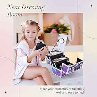 Joligrace Makeup Train Case Unicorn Style Cosmetic Organizer Box Lockable With Mirror & Brush Pocket