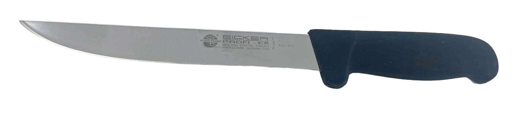Eicker Messer 6" Stiff, Straight Boning Knife - Black Handle - Manufactured in Solingen, Germany