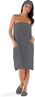 BOCA BT TERRY Womens Spa Wrap - 100% Cotton Spa, Shower, Bath and Gym Towel w Snaps, Towel Wrap for Women, Grey, XXL
