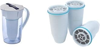 10-Cup Water Filter Pitcher + 3 Replacement Filters | Improved Water Taste and Purity
