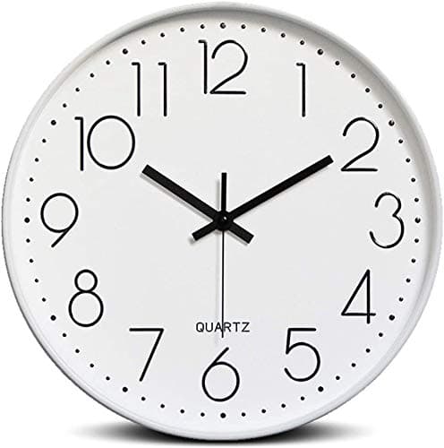 Bekith 12-Inch Silent Non-Ticking Quartz Wall Clock Round Modern Battery Operated Decorative Wall Clocks for Living Room Home Office School, White