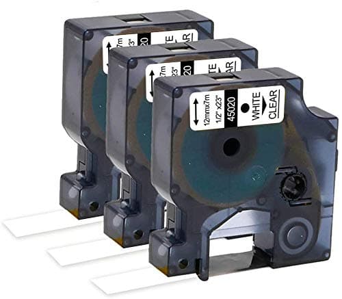 OozmasCompatible Label Tape Replacement for Dymo White on Clear Label Tape D1 45020 S0720600, 1/2'' W x 23' L, for Label Maker LabelManager COLORPOP 160 280 360D 420P 450, 3-Pack