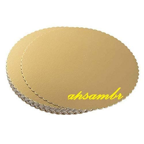 APSAMBR- Cake Board 9 Inches Round Cake Boards Pack of 10, Cardboard Disposable Cake Pizza Circle Scalloped Gold Tart Decorating Base Stand