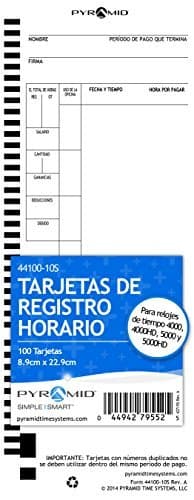 Genuine and Authentic Spanish Time Cards (44100-10SMB) for Pyramid Models 4000, 4000PROK, 4000HD, 5000, and 5000HD Time Clocks- 1000 Time Sheets (3.5 x 9 in)