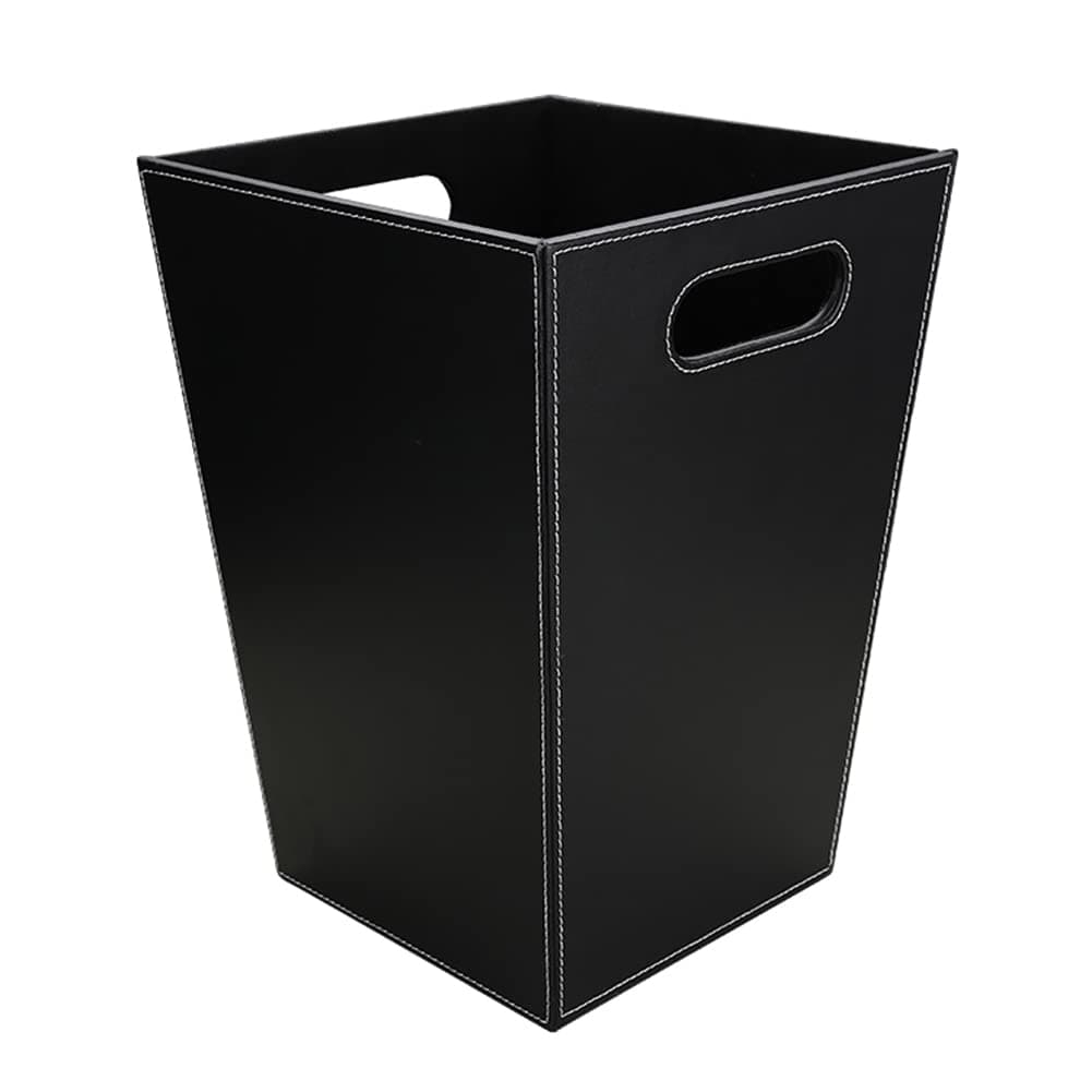 Classic Leather Waste Bin, Creative Waste Paper Basket, Storage Bin for Office, Home and High Class Hotel (Black- Tabby (Square))
