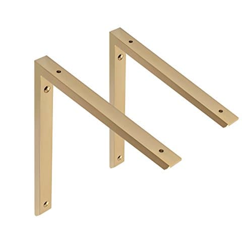 MAYKKE Morrison 10" Shelf Bracket (Set of 2) Modern Stainless Steel Wall Mount Metal Ledge Hardware for Heavy Duty Storage, Brace Support 2 Sizes, 3 Colors PVD Polished Brass, OYA1110203