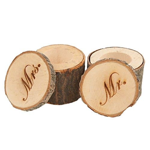 OYang Wooden Printed Mr and Mrs Rustic Wedding Ring Bearer Double Boxes