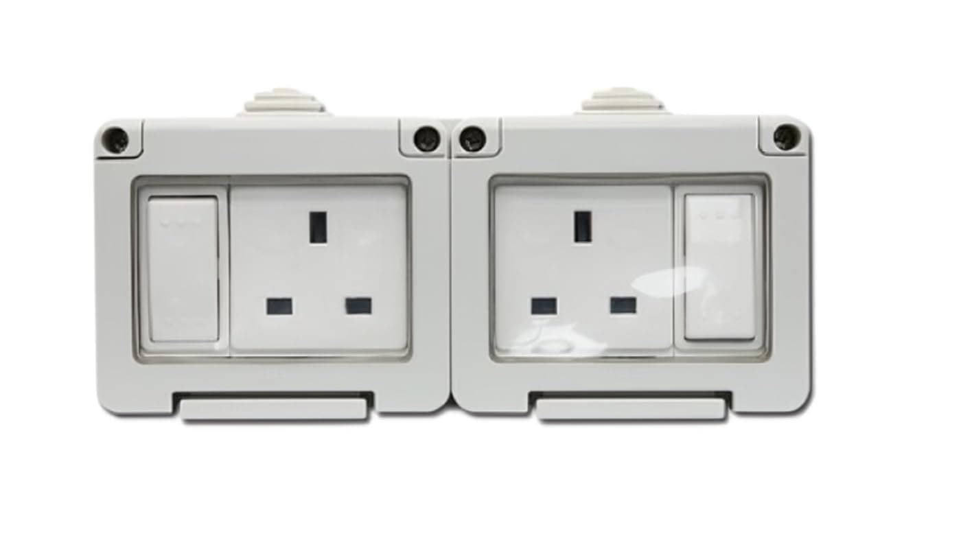 Royal Apex Outdoor Waterproof Weatherproof Switch Socket IP55 Grey (DOUBLE SOCKET UK-13A)