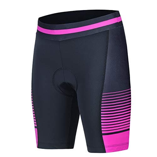 Womens Cycling Compression Shorts With 3D Padding Ride Biking Shorts With Wide Waistband(Pink,S)