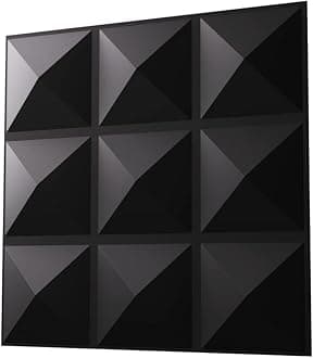 Anigma 3D PVC Wall Panels, 5 Different Shapes, White/Black, Easy Installation, 12 Panel Pack, 500x500mm Each Panel (Pyramids/Black)