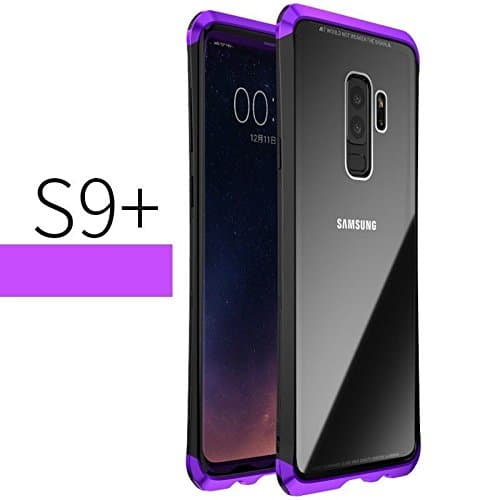 Samsung Galaxy S9 Plus Case,Janacy Unique Design Guardian Series Aluminum Metal Shockproof Bumper Frame Case With Hard Plastic PC Back Cover for Samsung Galaxy S9 Plus Black+Purple