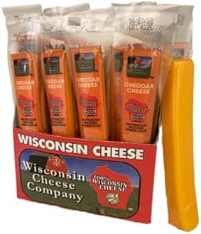 Wisconsin Cheese Company - 100% Wisconsin Cheddar Cheese Sticks, 1 oz. (24 Pack) Single Serve Snack Cheese Sticks | Low Carb & Keto-Friendly | Locally Sourced Wisconsin Cheese | Great for Travel, Hiking, Biking & Lunch Boxes