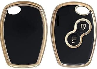 TPU Car Key Cover for Renault Dacia, 2-Button Remote Key Fob, Black with Gold Trim
