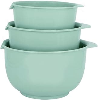 Mixing Bowls with Pour Spout, Set of 3 | Nesting Design Saves Space | Non-Slip, BPA Free, Dishwasher Safe Plastic | Kitchen Cooking and Baking Supplies, Sage Green