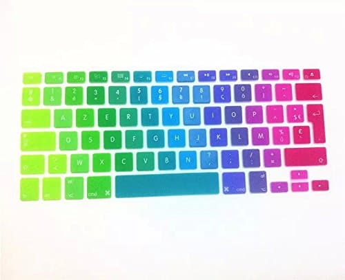 French AZERTY EU/UK Keyboard Unique Ultra Thin Durable Keyboard Cover Silicone Rubber Skin Protector for MacBook Pro 13" 15" 17" (with or without Retina Display) and MacBook Air 13" ( European/ISO Keyboard Layout ) - Rainbow