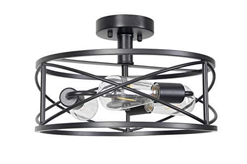 Homenovo Lighting Matte Black Semi-Flush Mount Ceiling Light, 3-Light