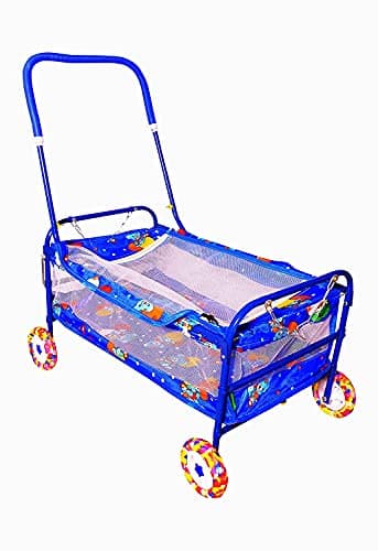 AVANI METROBUZZ Mosquito Net Jhulla Cradle with Swing for New Born Baby 1-2 Years Babies-Newborn Baby Cotton Baby Sleep Swing Cradle-Baby Jhula Jhoola Set with Mosquito Net and Spring (EvaBlue)