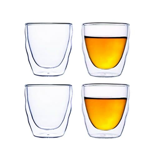 TEASOL 3.4oz Double Wall Glass Cup - Set of 4 - Insulated/thermal and Stylish Drinking Glasses for Coffee, Tea, Espresso, Shots - Keeps Drink Hot or Cold