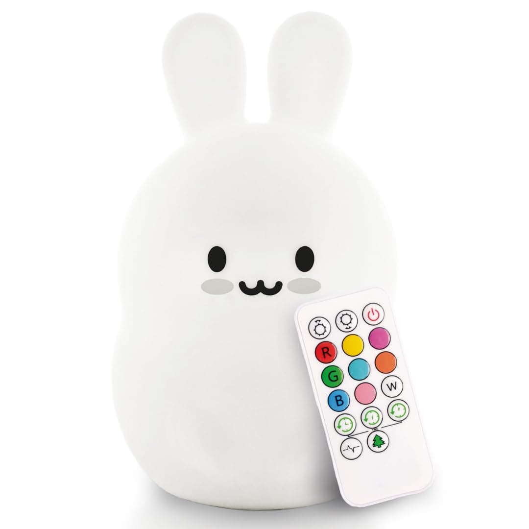 Lumipets Baxter The Bunny Squishy Night Light for Kids | Silicone Lamp with Tap & Remote Control | Rechargeable Color Changing Animal Night Light for Boys & Girls | Portable Nightlight with USB Cord