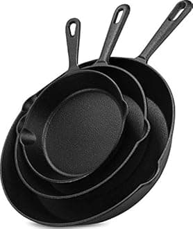 Utopia Kitchen Pre-Seasoned Cast Iron Skillet (Black, 6 Inch, 8 Inch and 10 Inch) - Set of 3 Piece